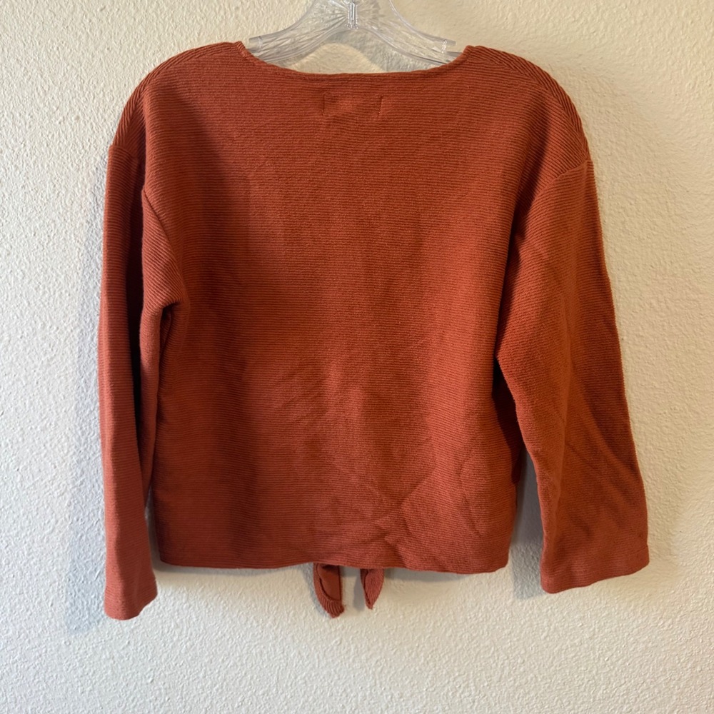 Madewell Texture Thread Rust‎ Orange Long Sleeve Tie Front V Neck Sweater XS - Picture 7 of 8